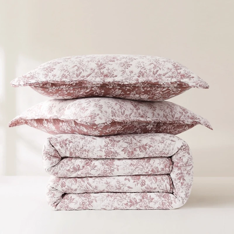 Peony Toile Reversible 3-pc. Full/Queen Quilt Set