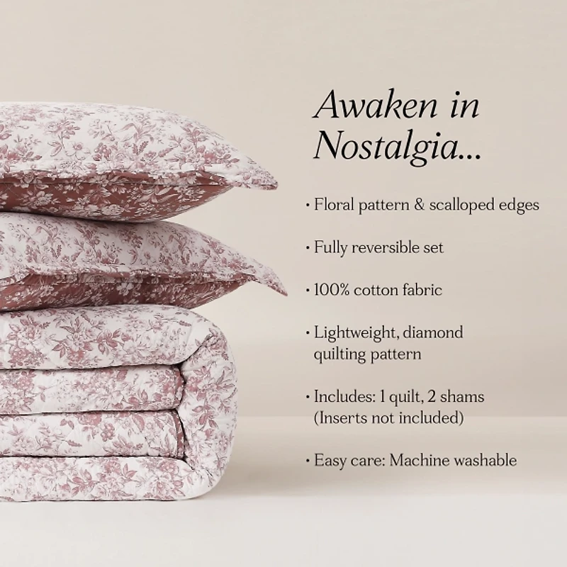 Peony Toile Reversible 3-pc. Full/Queen Quilt Set