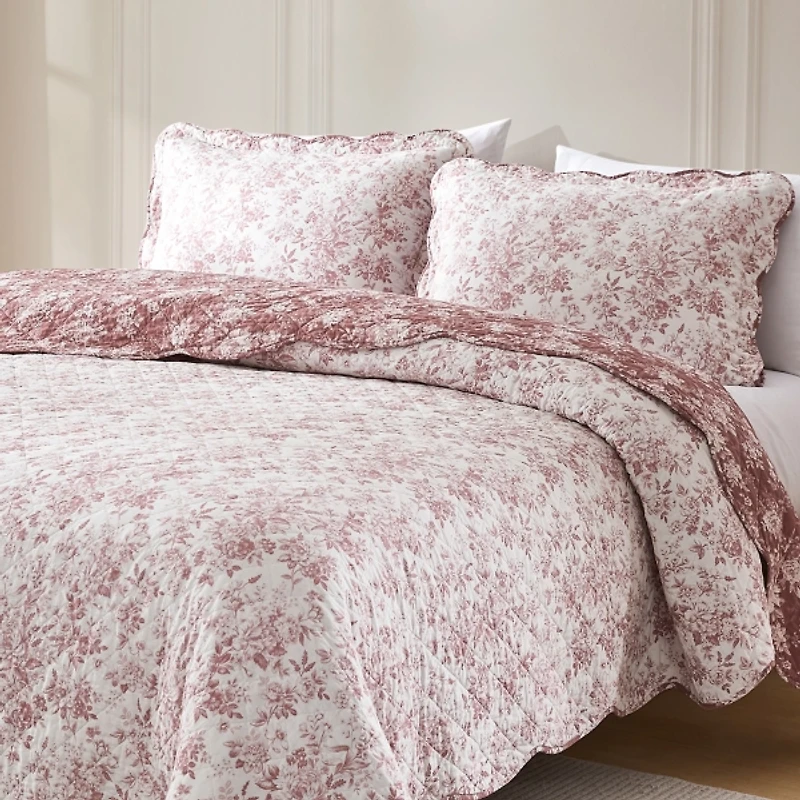 Peony Toile Reversible 3-pc. King Quilt Set
