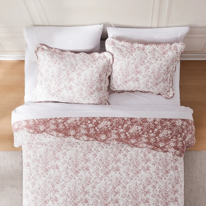 Peony Toile Reversible 3-pc. King Quilt Set