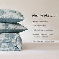 Blue Rose Garden 3-pc. Full/Queen Coverlet Set