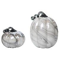 Gray Glass Marble Pumpkin Figurines, Set of 2
