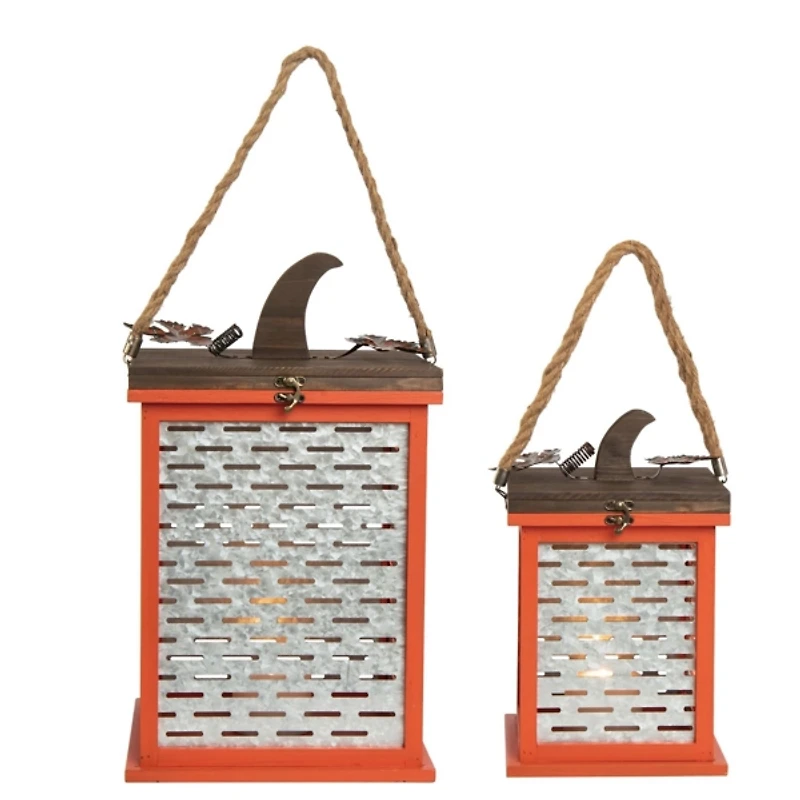 Orange Metal Pumpkin Lanterns, Set of 2