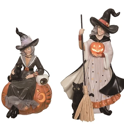 LED Halloween Witch Figurines, Set of 2