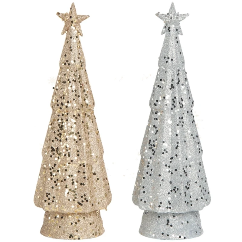 LED Gold and Silver Tree Figurines, Set of 2