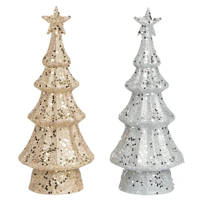 LED Glitter Christmas Tree Figurines, Set of 2