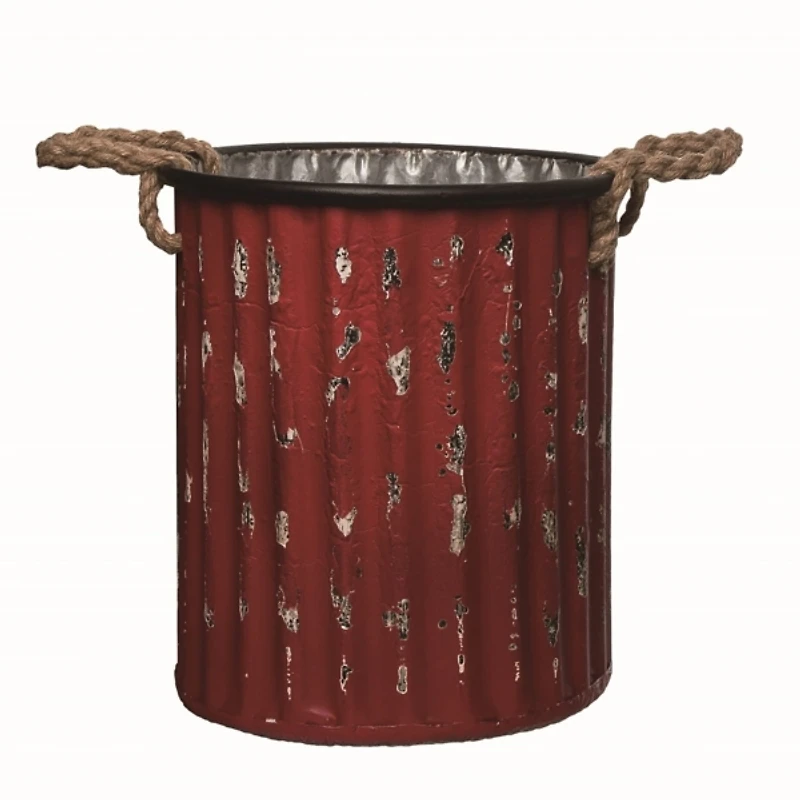 Distressed Red & Green Metal Buckets, Set of 2