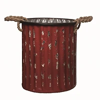 Distressed Red & Green Metal Buckets, Set of 2