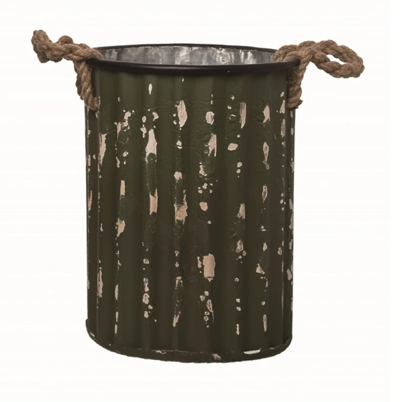 Distressed Red & Green Metal Buckets, Set of 2