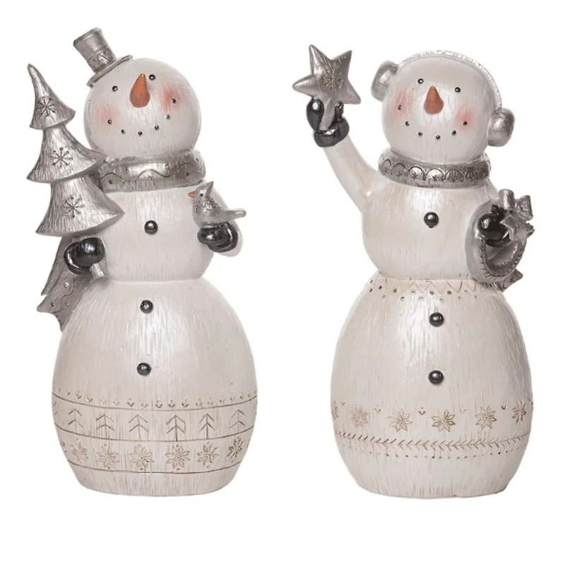 Metallic Snowman Figurines, Set of 2