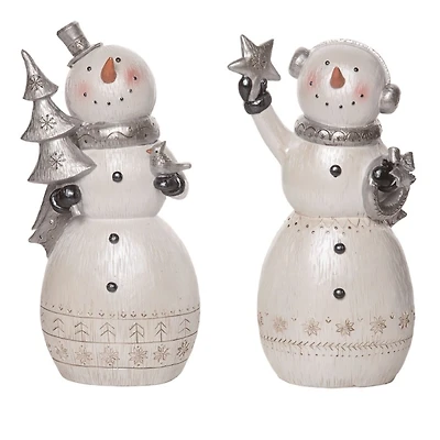 Metallic Snowman Figurines, Set of 2