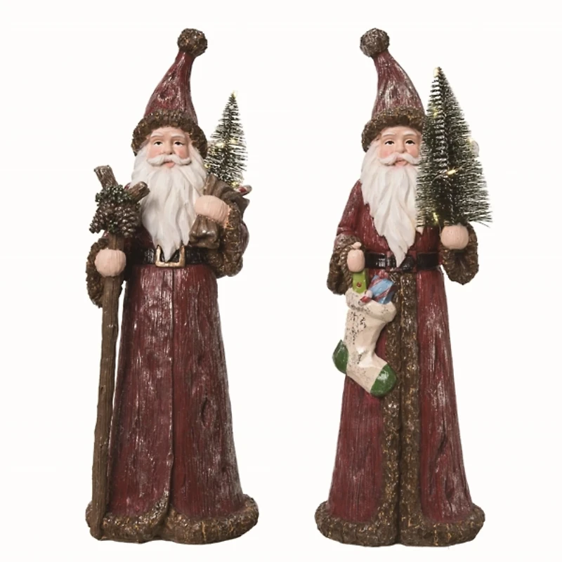 Antique Carved Santa Claus Figurines, Set of 2