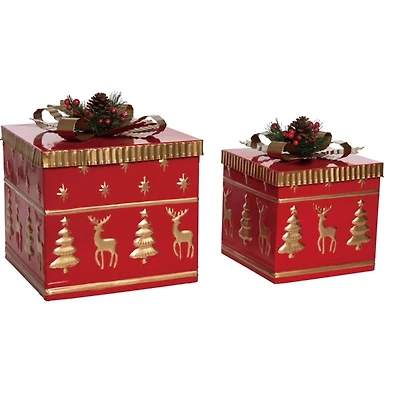 Red Metal Christmas Nesting Presents, Set of 2