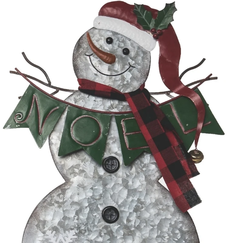 Metal Snowman Figurines with Banners, Set of 2