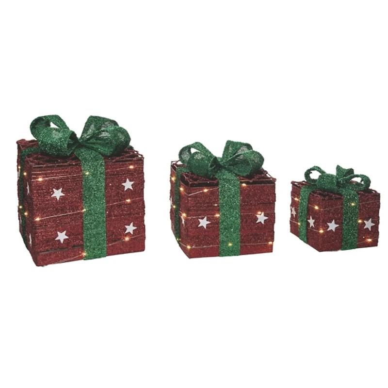 LED Red and Green Metal Presents, Set of 3