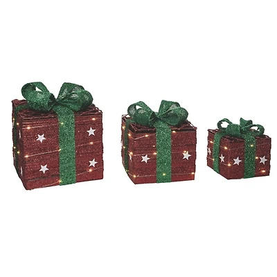 LED Red and Green Metal Presents, Set of 3