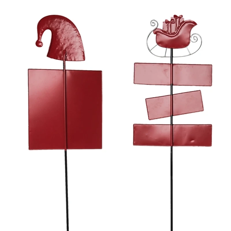 Metal Elf and North Pole Yard Stakes, Set of 2