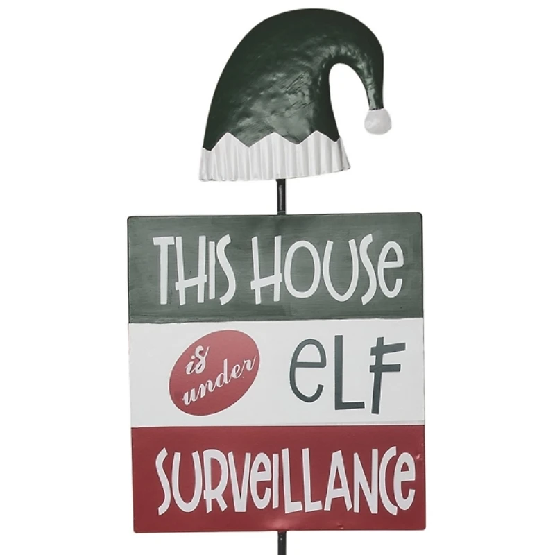 Metal Elf and North Pole Yard Stakes, Set of 2