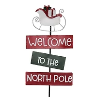 Metal Elf and North Pole Yard Stakes, Set of 2