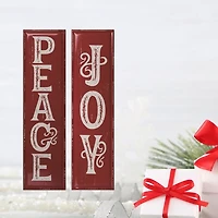 Red Metal Peace and Joy Wall Plaques, Set of 2