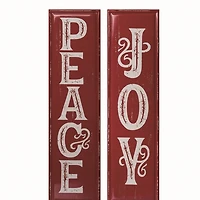 Red Metal Peace and Joy Wall Plaques, Set of 2