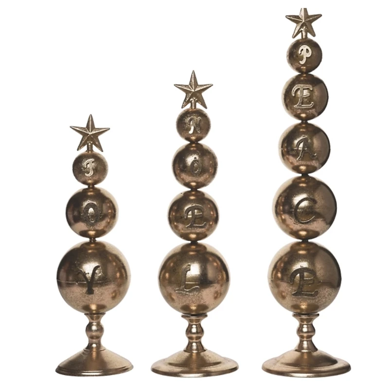 Gold Peace, Noel, and Joy Finial Statues, Set of 3