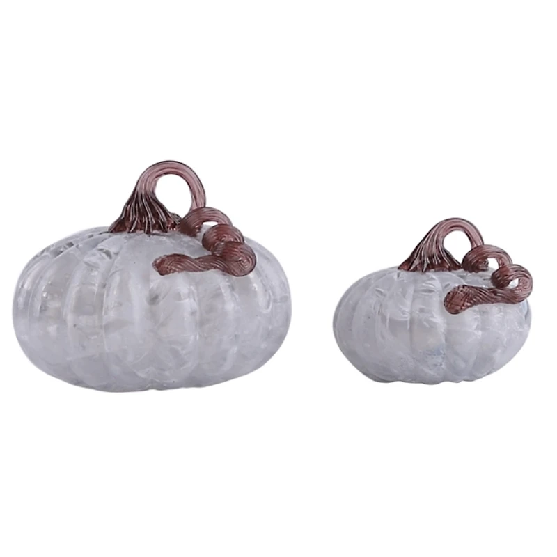 Smokey Glass Pumpkin Figurines, Set of 2