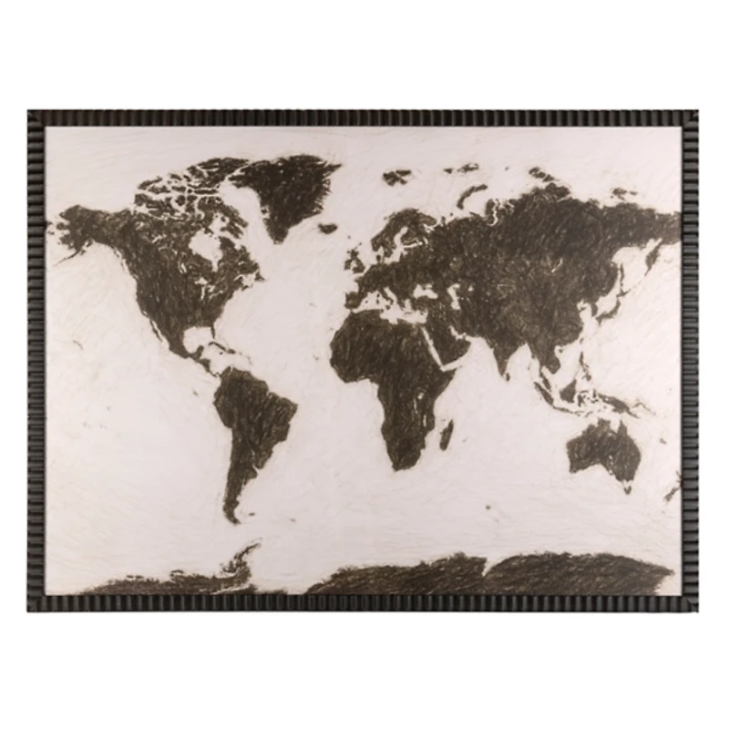 Black & White World Map Framed Art Print