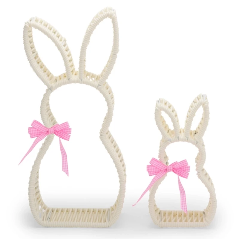 Rattan Bunnies Tabletop Statues, Set of 2