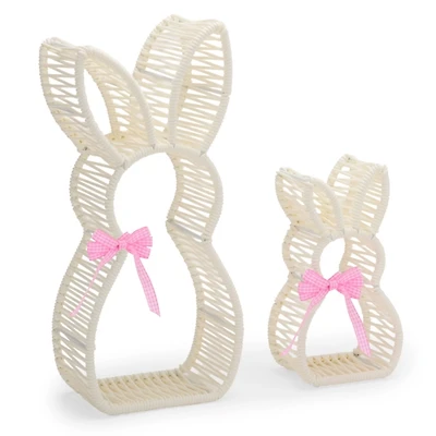 Rattan Bunnies Tabletop Statues, Set of 2