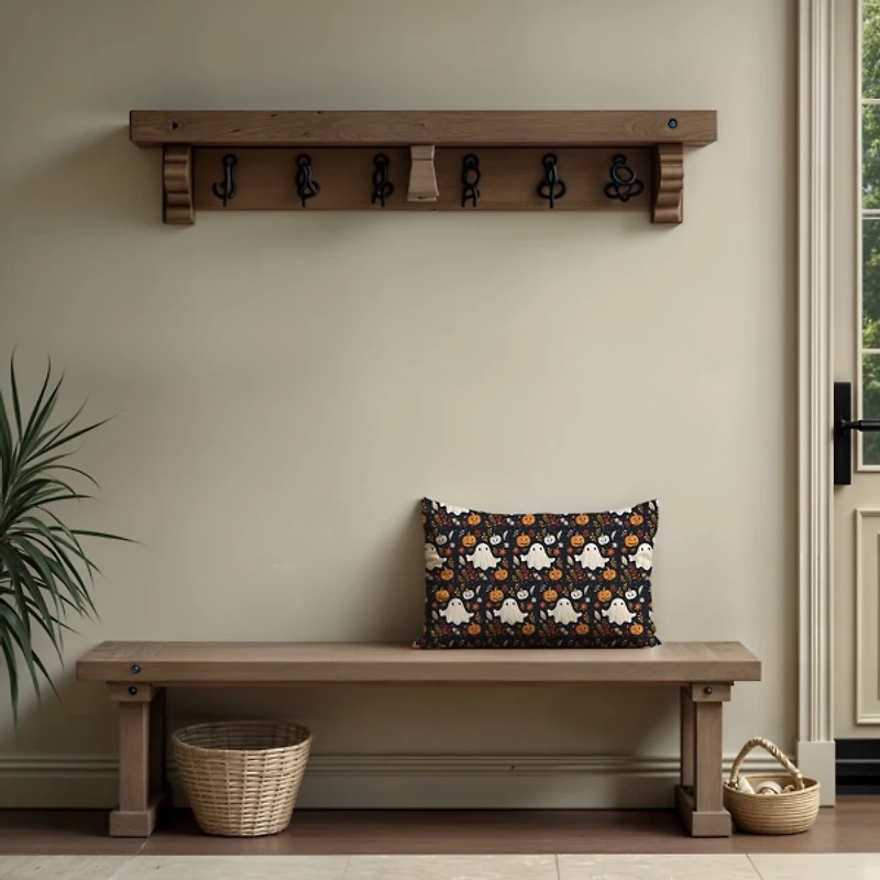 Ghost Fall Leaf Pattern Halloween Lumbar Pillow