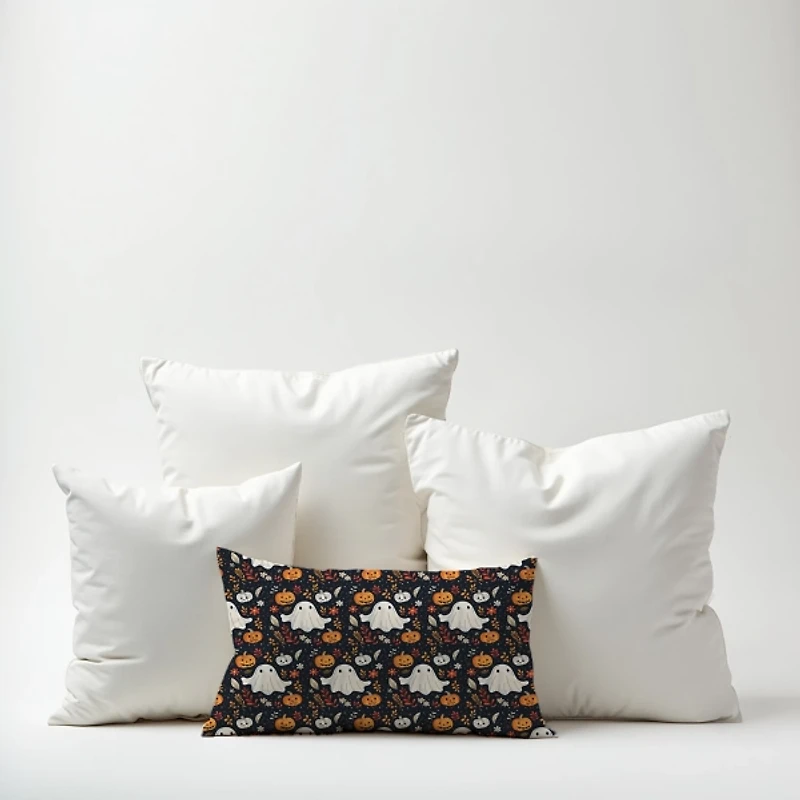 Ghost Fall Leaf Pattern Halloween Lumbar Pillow