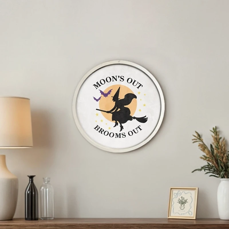 Moon's Out Brooms Out Round Wall Plaque