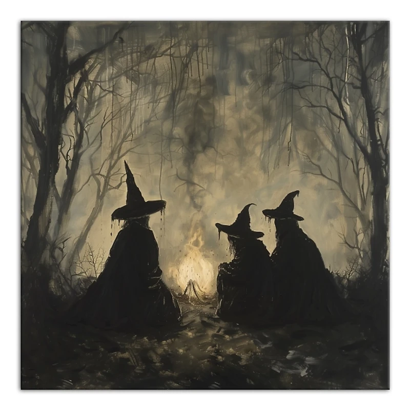 Spooky Witches Circle Canvas Art Print