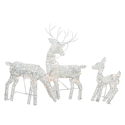 White Glitter Deer Outdoor Decoration, Set of 3