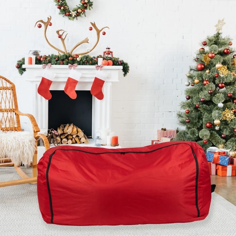 Red Christmas Tree Rolling Storage Bag