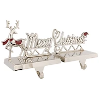 Silver Merry Christmas Stocking Holders, Set of 2