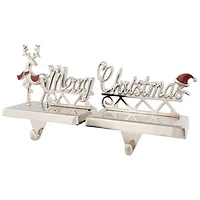 Silver Merry Christmas Stocking Holders, Set of 2