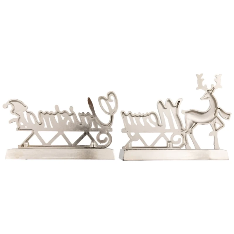 Silver Merry Christmas Stocking Holders, Set of 2