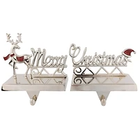 Silver Merry Christmas Stocking Holders, Set of 2