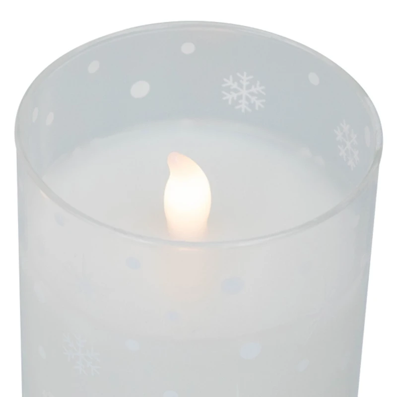 LED Snowy Woodland Glass Pillar Candles, Set of 3
