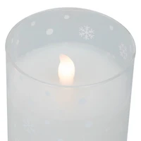 LED Snowy Woodland Glass Pillar Candles, Set of 3
