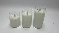 LED Snowy Woodland Glass Pillar Candles, Set of 3