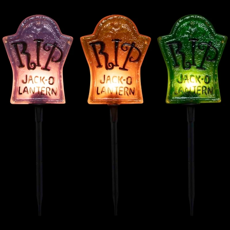 Pre-Lit Tombstone Path Markers, Set of 3