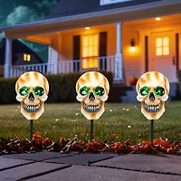 Pre-Lit Skull Path Markers with Sound, Set of 3