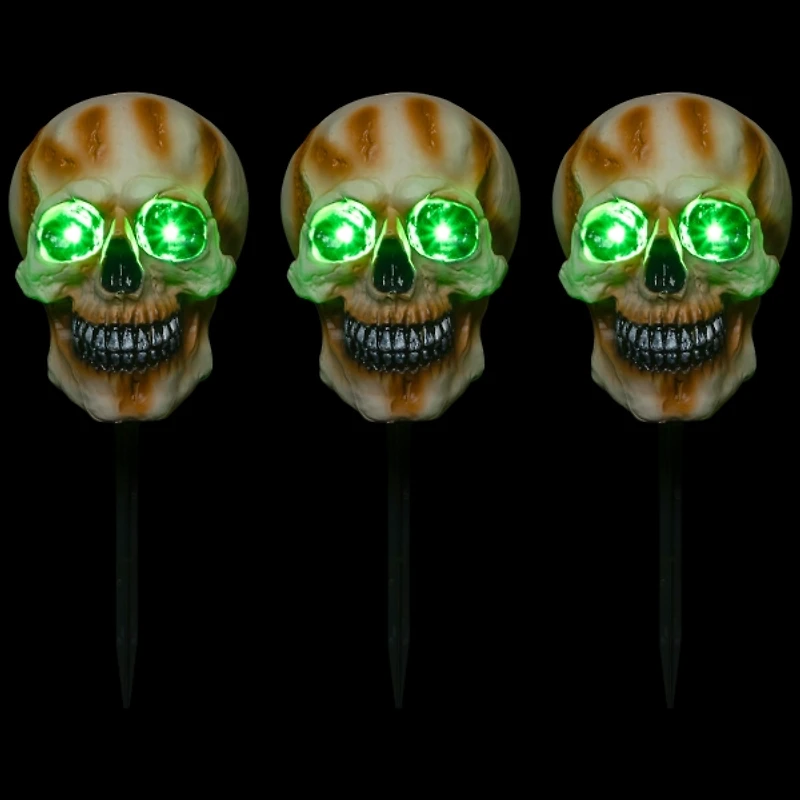 Pre-Lit Skull Path Markers with Sound, Set of 3