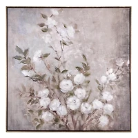 White and Gray Floral Framed Canvas Art Print