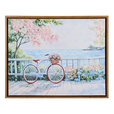 Biking on the Boardwalk Framed Canvas Art Print