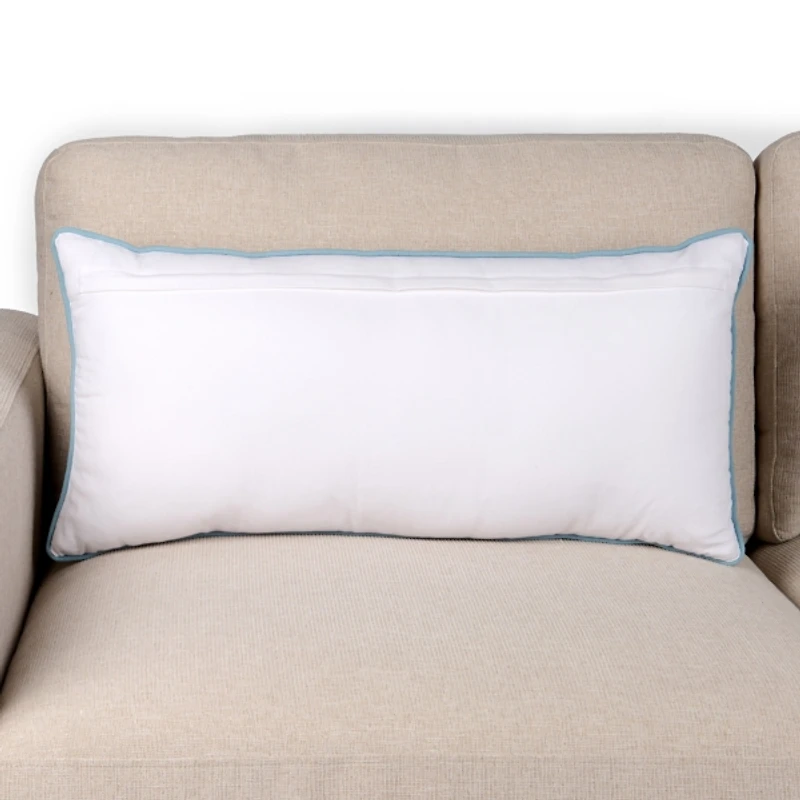 Blue Crewel Floral Lumbar Pillow