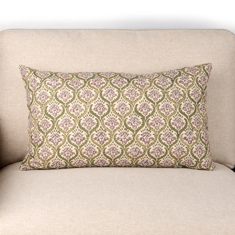 Purple Embroidered Floral Print Lumbar Pillow